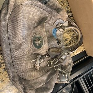 Large metallic blue coach tote bag